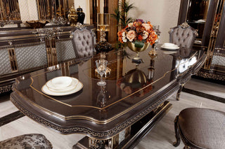 Sirius dining set table - serpentine ebony top with gold pinstripe | Ali Guler Furniture