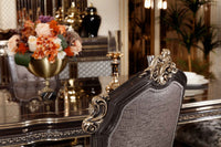 Sirius dining chair detail - gilded carved scrollwork and cabriole legs | Ali Guler Furniture