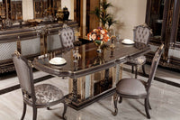 Sirius dining chair - tufted arched backrest in silver-grey damask | Ali Guler Furniture
