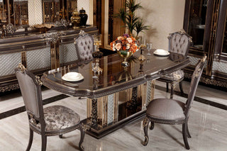 Sirius dining chair - tufted arched backrest in silver-grey damask | Ali Guler Furniture