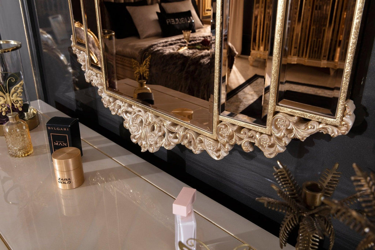 gold dresser with mirror Savoy Leaf – Antique & Gold Finish icon-dovetail size:US 20W perfect for storing all Embellished Fringe Shoulder Strap