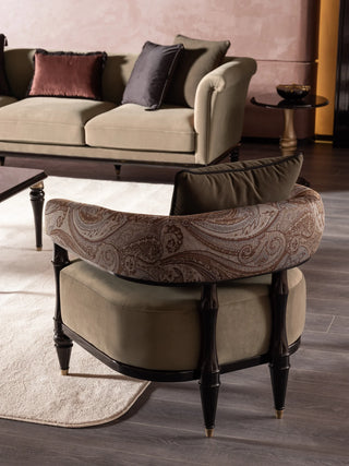 Ashford barrel-back armchair in paisley upholstery