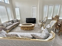 Real client home — Savoy Gold Leaf sofa, couch and armchair with an Aybars coffee table