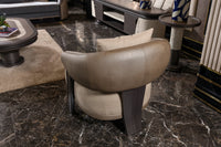 Tivoli Barrel Armchair sculpted taupe shell, rear three-quarter view
