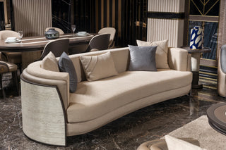 Tivoli Curved Sofa in cream with travertine-finish shell