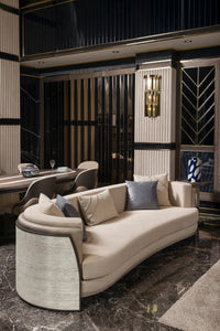 Tivoli crescent sofa with cream woven upholstery