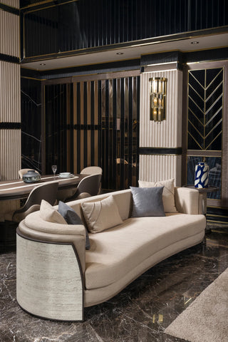 Tivoli crescent sofa with cream woven upholstery
