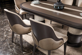 Tivoli dining chairs with taupe shagreen-texture backs