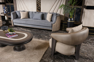 Tivoli grey sofa with Tivoli Barrel Armchair
