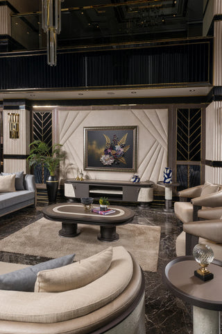 Tivoli living room with curved sofa, armchairs and oval coffee table