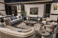 Tivoli living room with channel-back and curved sofas