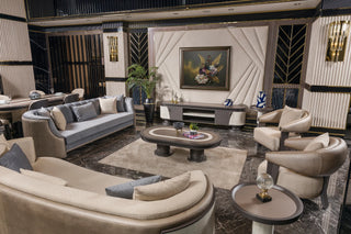 Tivoli living room with channel-back and curved sofas