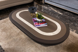 Tivoli Oval Coffee Table with travertine-finish inlay ring