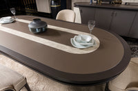 Tivoli oval dining table top with travertine-finish band