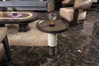 Tivoli Round Side Table with travertine-finish column
