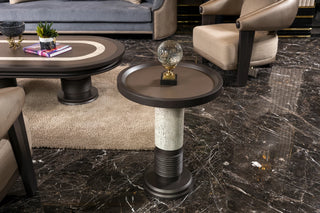 Tivoli Round Side Table with travertine-finish column